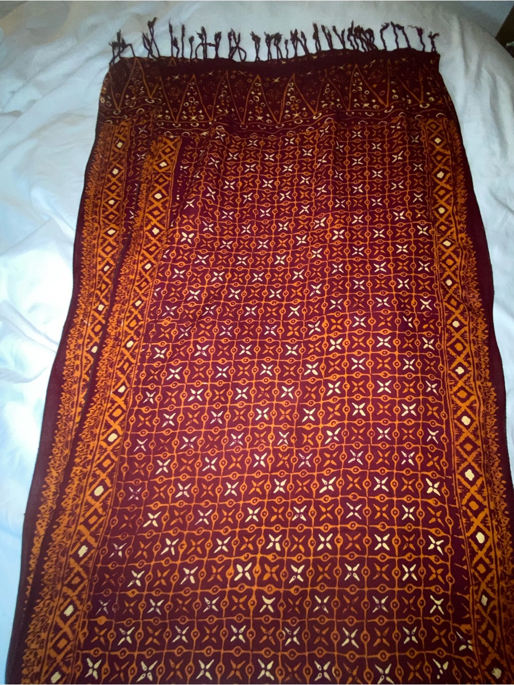 Boho Printed Maroon and Mustard Scarf - Picture 3 of 5